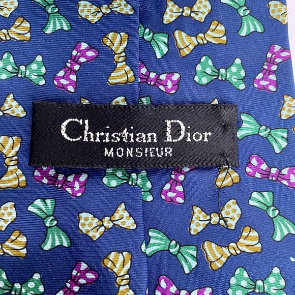 ✨Christian Dior Monsieur 100% Silk Men’s Tie w/ Bow Tie Pattern, Rare, Vintage - Picture 3 of 6